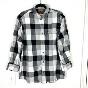 Woolrich button down shirt mens XL Black White checkered collared long sleeve